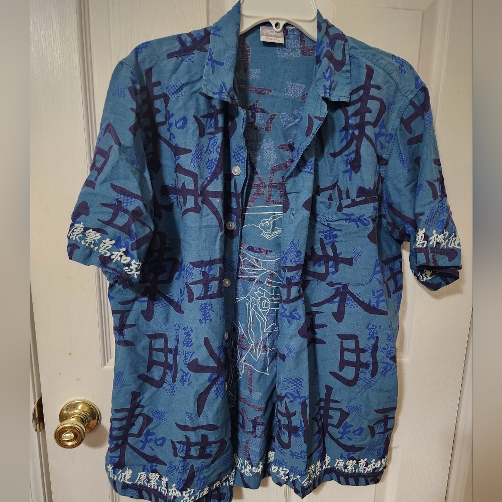 Casual Blue Patterned Button Down Shirt
